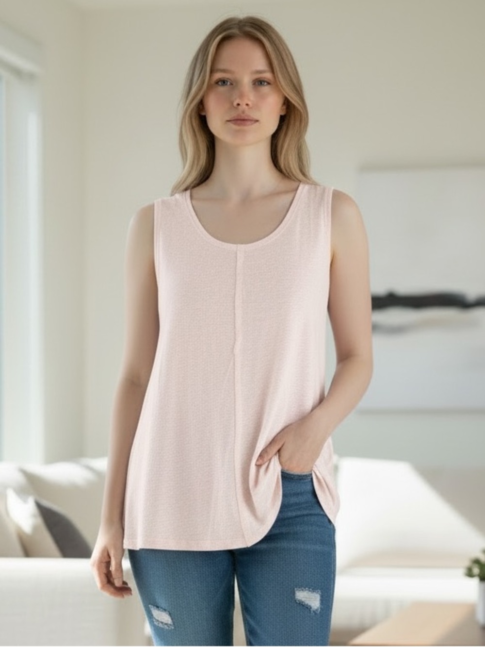 Soulitude Blush Pink Swing Tunic Tank | Sleeveless | Size Small
